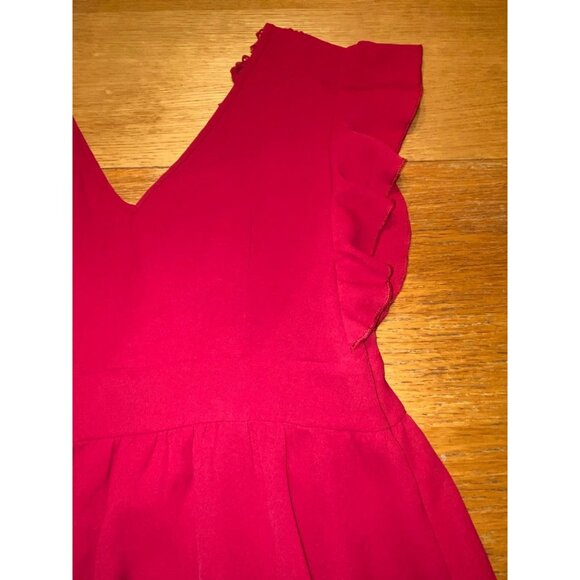 Red Ruffled V-Neck Dress With Lace Trim & Tie Back - Picture 5 of 6